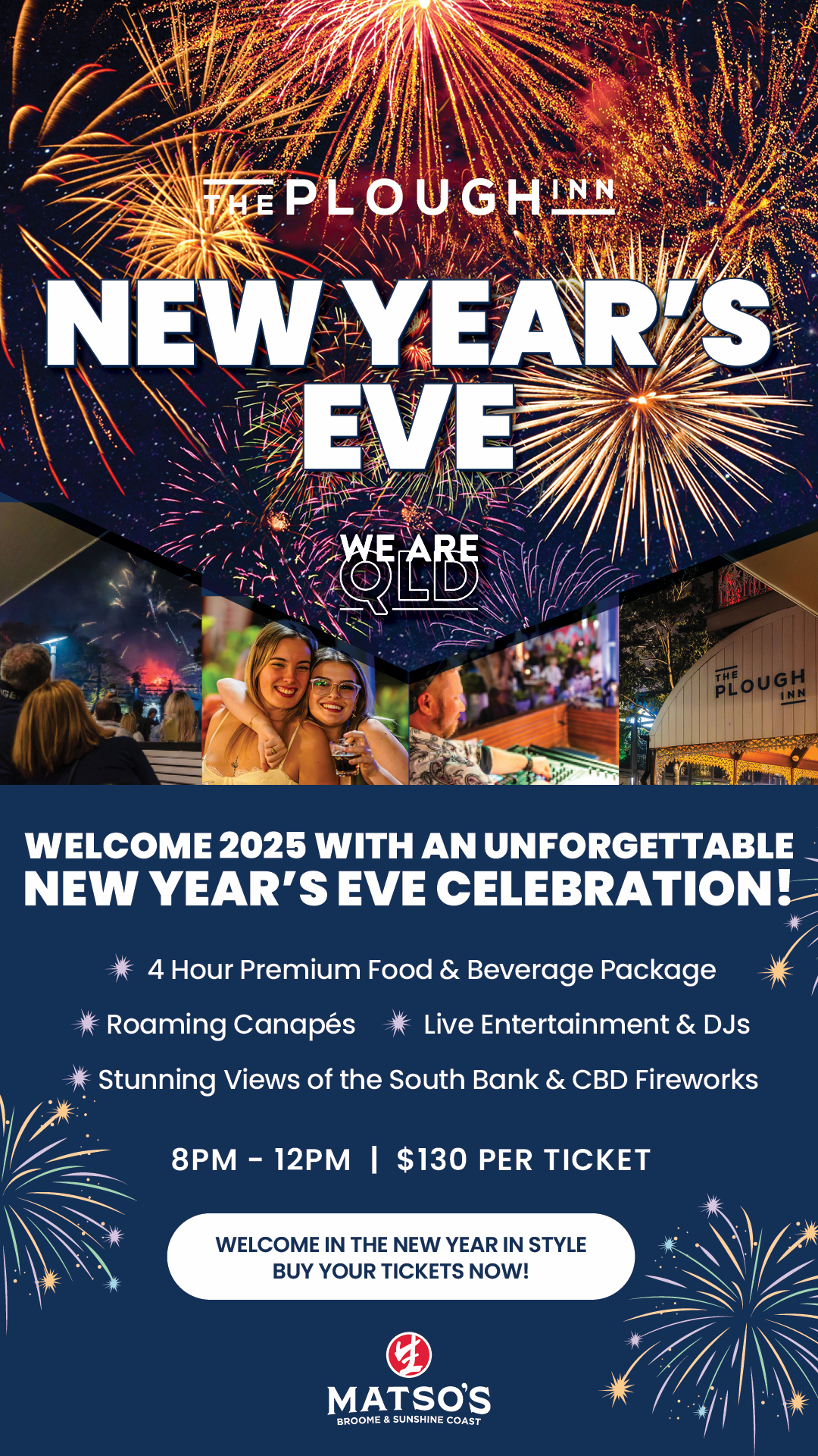 The Plough Inn: New Year's Eve 2024/2025, South Bank Fireworks, Brisbane.